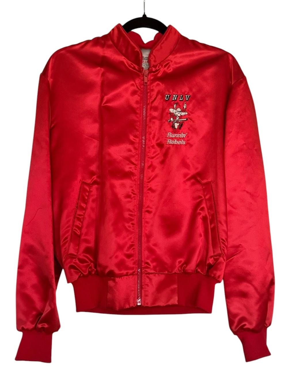 VTG Rebelbilia UNLV Runnin’ Rebels Red Satin Bomber Jacket Full Zip Small